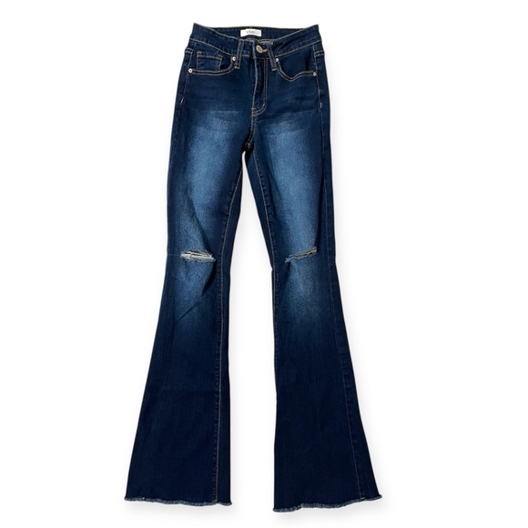 YMI Denim - YMI | Blue Flare Jeans with Distressed Knee